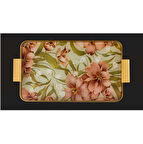 Arow Tepsi Metal Cam Desenli Yeşil Pembe 24X40 Cm Gld TR-1209