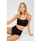 COTTONHİLL Yüksek Bel Basic Lazer Kesim Kadın Bikini Külot-SİYAH