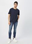 Limon Bisiklet Yaka Düz Lacivert Erkek T-Shirt FAME
