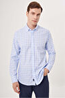 Bisse Regular Fit Paşa Yaka Mavi Ekoseli Spor Erkek Gömlek GM23Y231028_D35