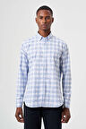 Bisse Regular Fit Paşa Yaka Mavi Kareli Erkek Gömlek GM23Y231039_D35