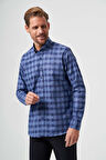 Bisse Regular Fit Paşa Yaka Lacivert Kareli Erkek Gömlek GM23Y231039_D39