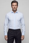 Bisse Regular Fit Alttan Britli Yaka Yazlık Çizgili Pamuk Mavi Erkek Gömlek GM23K232075_D35