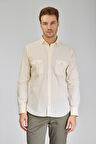 Bisse Yaka Düğmeli Uzun Kollu Regular Fit Sarı Erkek Gömlek GMOKA1224003_D17