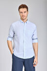 Bisse Paşa Yaka Uzun Kollu Regular Fit Çizgili Açık Mavi Erkek Gömlek GMKTN3PS224008_D35