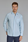 Bisse Spor Yaka Uzun Kollu Regular Fit Çizgili Açık Mavi Erkek Gömlek GMCZG3SP224005_D33
