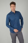 Bisse Uzun Kollu Lacivert Denim Desenli Erkek Gömlek GMJEAN252170_D39