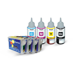 EPSON 1301-1304 UYUMLU Kolay Dolan Kartuş ve ORJİNAL EPSON Mürekkepli Set - B42/ BX525/ BX535/ BX625