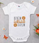 BK Kids Aslan Dayım Tasarımlı Beyaz Bebek Body Zıbın-1