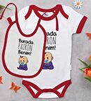 BK Kids Burada Patron Benim Tasarımlı Kırmızı Bebek Body Zıbın ve Mama Önlüğü Hediye Seti-1