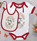 BK Kids Daddy's Girl Tasarımlı Kırmızı Bebek Body Zıbın ve Mama Önlüğü Hediye Seti-1
