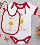 BK Kids Daddy's Little Sunshine Tasarımlı Kırmızı Bebek Body Zıbın ve Mama Önlüğü Hediye Seti-1