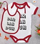 BK Kids Darlandum Tasarımlı Kırmızı Bebek Body Zıbın ve Mama Önlüğü Hediye Seti-2