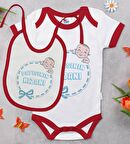 BK Kids Dayısının Kızanı Tasarımlı Kırmızı Bebek Body Zıbın ve Mama Önlüğü Hediye Seti-1