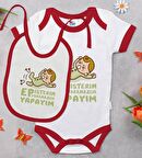 BK Kids Ep İsterim Tasarımlı Kırmızı Bebek Body Zıbın ve Mama Önlüğü Hediye Seti-2