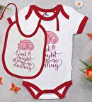 BK Kids Good Night My Darling Tasarımlı Kırmızı Bebek Body Zıbın ve Mama Önlüğü Hediye Seti-1