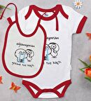 BK Kids Gözüme Toz Kaçtı Tasarımlı Kırmızı Bebek Body Zıbın ve Mama Önlüğü Hediye Seti-1
