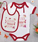 BK Kids Halasının Ballı Lokumu Tasarımlı Kırmızı Bebek Body Zıbın ve Mama Önlüğü Hediye Seti-1