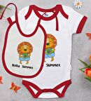 BK Kids Hello Summer Tasarımlı Kırmızı Bebek Body Zıbın ve Mama Önlüğü Hediye Seti-1