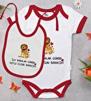 BK Kids İlk Babalar Günü Tasarımlı Kırmızı Bebek Body Zıbın ve Mama Önlüğü Hediye Seti-3