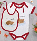 BK Kids İyi Geceler Tasarımlı Kırmızı Bebek Body Zıbın ve Mama Önlüğü Hediye Seti-1