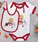 BK Kids Little Boss Tasarımlı Kırmızı Bebek Body Zıbın ve Mama Önlüğü Hediye Seti-1