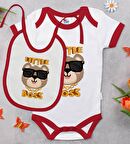 BK Kids Little Boss Tasarımlı Kırmızı Bebek Body Zıbın ve Mama Önlüğü Hediye Seti-3