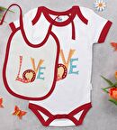 BK Kids Love Tasarımlı Kırmızı Bebek Body Zıbın ve Mama Önlüğü Hediye Seti-1