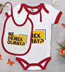 BK Kids Ne Demek Olmay Tasarımlı Kırmızı Bebek Body Zıbın ve Mama Önlüğü Hediye Seti-1