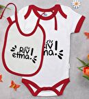 BK Kids Riv Riv Etma Tasarımlı Kırmızı Bebek Body Zıbın ve Mama Önlüğü Hediye Seti-1