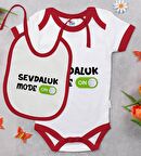 BK Kids Sevdaluk Mode Tasarımlı Kırmızı Bebek Body Zıbın ve Mama Önlüğü Hediye Seti-1