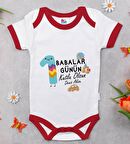 BK Kids Kişiye Özel İlk Babalar Günü Tasarımlı Kırmızı Bebek Body Zıbın-4