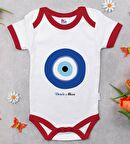 BK Kids Kişiye Özel Nazar Boncuğu Tasarımlı Kırmızı Bebek Body Zıbın-1