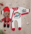 BK Gift Kişiye Özel Yılbaşı Temalı Tulum Zıbın Kukuletalı Şapka ve Bebek Yastık Hediye Seti-2