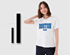 BK Gift Boston Tasarımlı Kadın Beyaz T-shirt, Arkadaşa Hediye, Doğum Günü Hediyesi, Trend Tişört, Sevgili Hediyesi-1