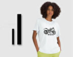 BK Gift Motorsiklet Tasarımlı Kadın Beyaz T-shirt -13, Arkadaşa Hediye, Doğum Günü Hediyesi, Sevgili Hediyesi