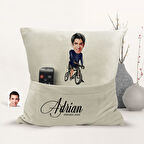 BK Gift Kişiye Özel Bisiklet Sürücüsü Karikatür Tasarımlı Organizer Kumanda ve Atıştırmalık Cepli Sa