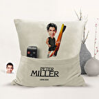 BK Gift Kişiye Özel Kano Karikatür Tasarımlı Organizer Kumanda ve Atıştırmalık Cepli Sarı Kırlent Ya