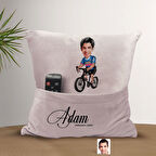 BK Gift Kişiye Özel Bisiklet Sürücüsü Karikatür Tasarımlı Organizer Kumanda ve Atıştırmalık Cepli Pe