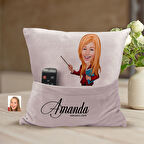 BK Gift Kişiye Özel Öğretmen Karikatür Tasarımlı Organizer Kumanda ve Atıştırmalık Cepli Pembe Kırle