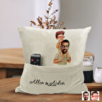 BK Gift Kişiye Özel Baba Oğul Karikatür Tasarımlı Organizer Kumanda ve Atıştırmalık Cepli Sarı Kırle