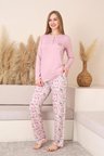 Kadın Pembe Pijama Takımı, Kelebek Desenli Kısa Kol Likralı Viskon 02876444/03427