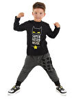 Süper Kahraman Erkek Çocuk Siyah T-shirt Gri Pantolon Takım