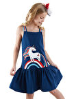 Denizci Unicorn Lacivert Kız Çocuk Elbise