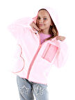 Kalp Cepli Kız Çocuk Pembe Peluş Mont