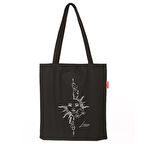 Baghashtag Ay ve Güneş Baskılı Siyah Bez Çanta