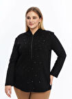 Selen Kapüşon Yaka Troklu Siyah Kadın Bluz 25KSL8249
