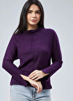 Selen V Yaka Düz Mor Kadın Bluz 25KSL8251