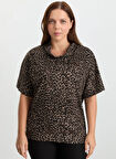 Selen Degaje Yaka Leopar Desenli Kahve Kadın Bluz 25KSL8270