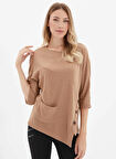 Selen Bisiklet Yaka Düz Bej Kadın Bluz 25KSL8217